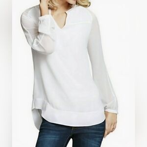 CAbi Sheer White V-Neck Blouse